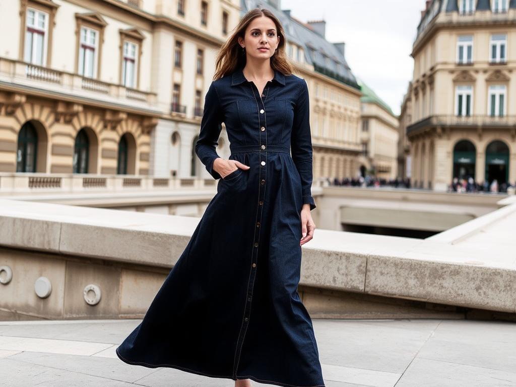 Woman wearing Frame Nipped Long Sleeve Twill Maxi Dress from Nordstrom's top 10 vacation dresses in 2025 Woman wearing Frame Nipped Long Sleeve Twill Maxi Dress from Nordstrom's top 10 vacation dresses in 2025